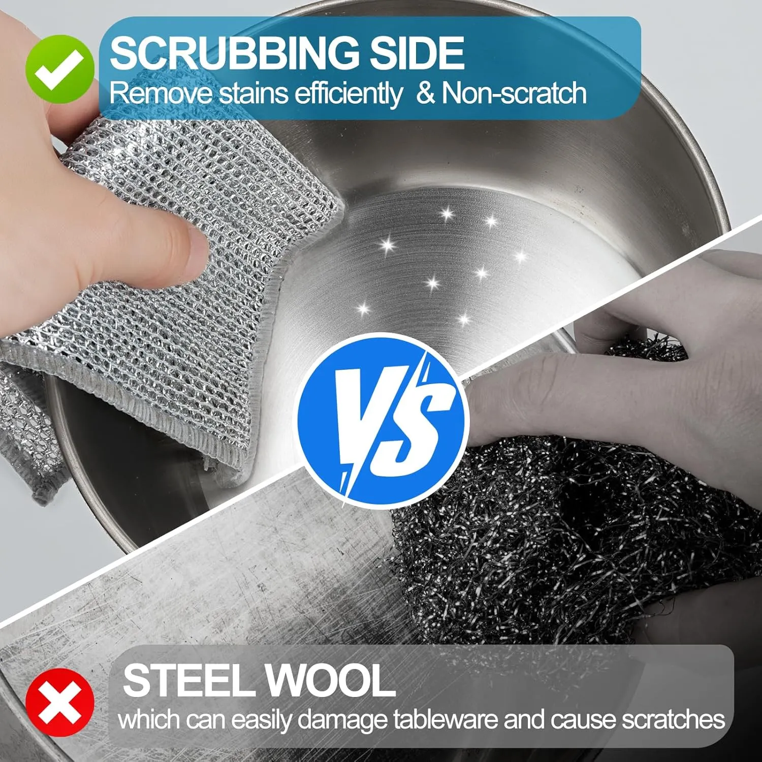 10 Pcs Multipurpose Wire Dishwashing Rag, 7.87" x 7.87" Non Scratch Wire Dishcloth, Double-Layer Steel Wool Wire Dishwashing Cloth Reusable Wire Cleaning Cloth for Cookware, Sinks, Dishes, Stove Tops