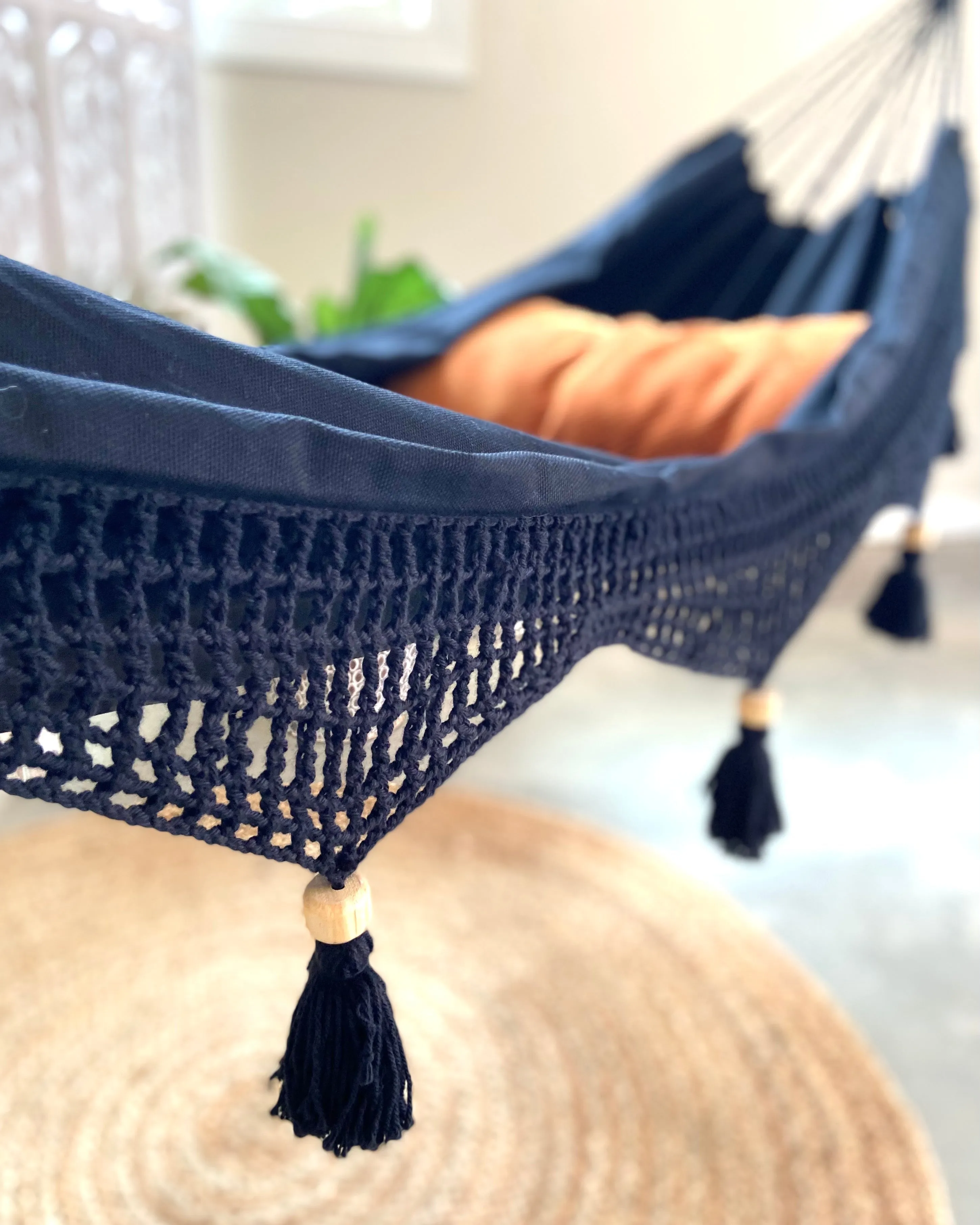 Boho Crochet Fringe Black Hammock | DANIELLA BLACK