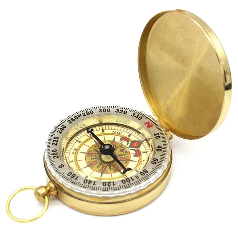 Compass New Outdoor Camping Hiking Portable Pocket Brass Gold Color Copper Compass Navigation With Noctilucence Display
