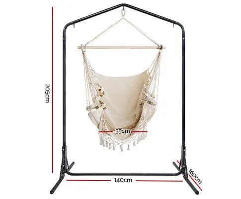 Cream Tassel Hammock Chair with Double Hammock Chair Stand