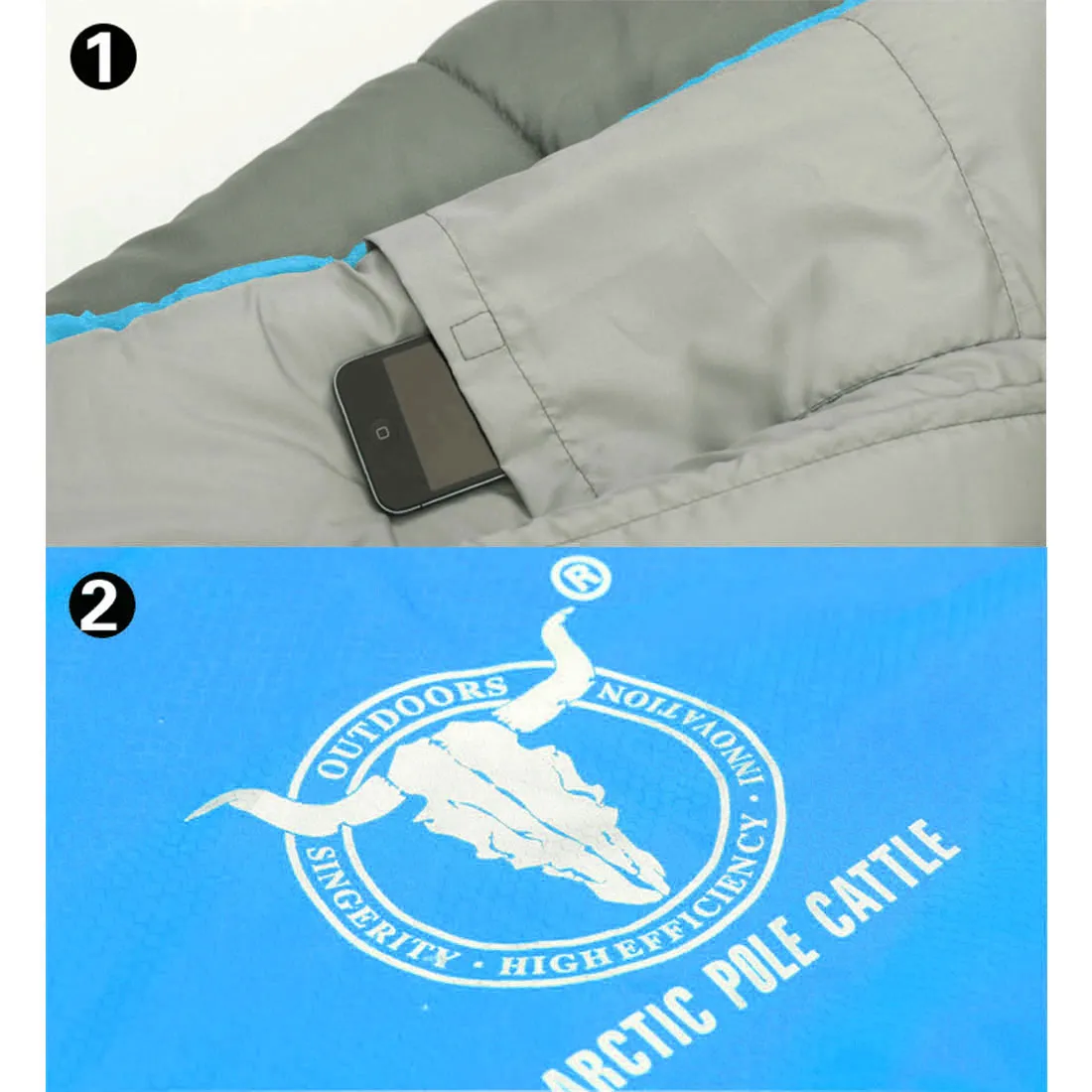 Double Camping Envelope Twin Sleeping Bag Thermal Tent Hiking Winter -15° C - blue