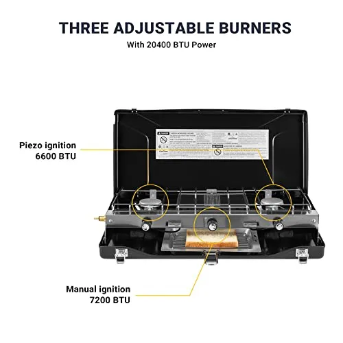 FineFlame 3 Burner Propane Stove 20,400 BTU Portable Gas Stove