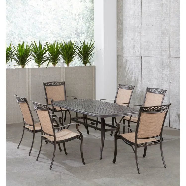 Fontana Seven-Piece Outdoor Dining Set with 38" x 72" Cast-Top Table