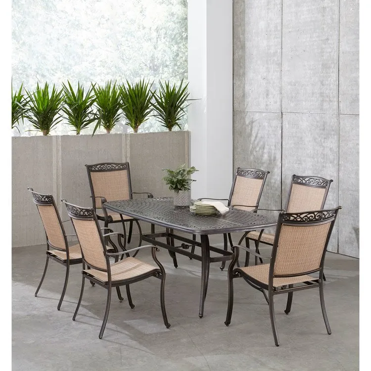 Fontana Seven-Piece Outdoor Dining Set with 38" x 72" Cast-Top Table