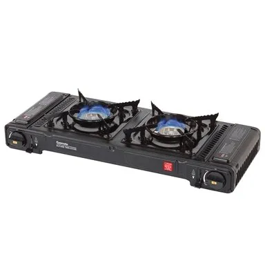 Gasmate Butane Twin Stove with Hotplate & Pot Set / Black