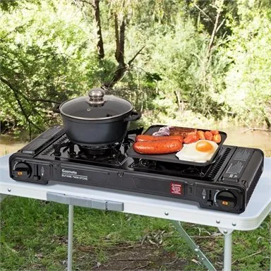 Gasmate Butane Twin Stove with Hotplate & Pot Set / Black