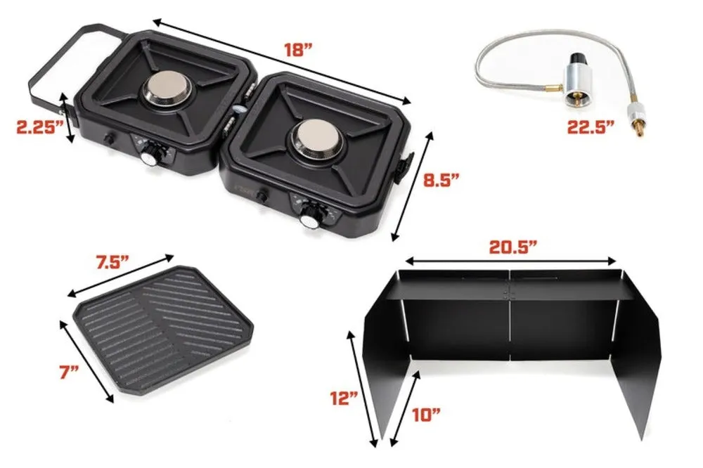 GoFSR Portable 2 Burner Camp Stove & Wind Screen