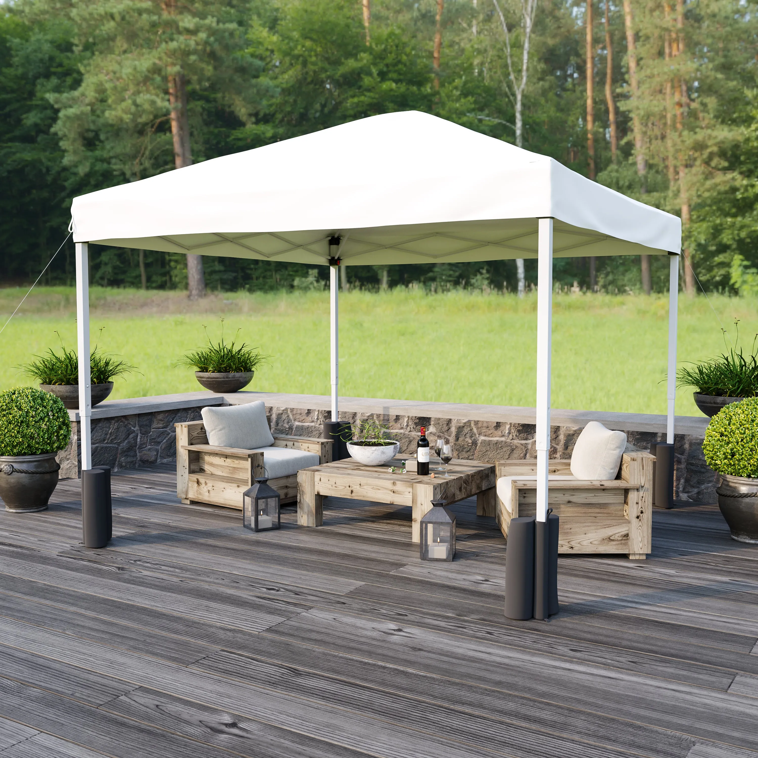 Harris 10'x10' White Pop Up Event Straight Leg Canopy Tent with Sandbags and Wheeled Case