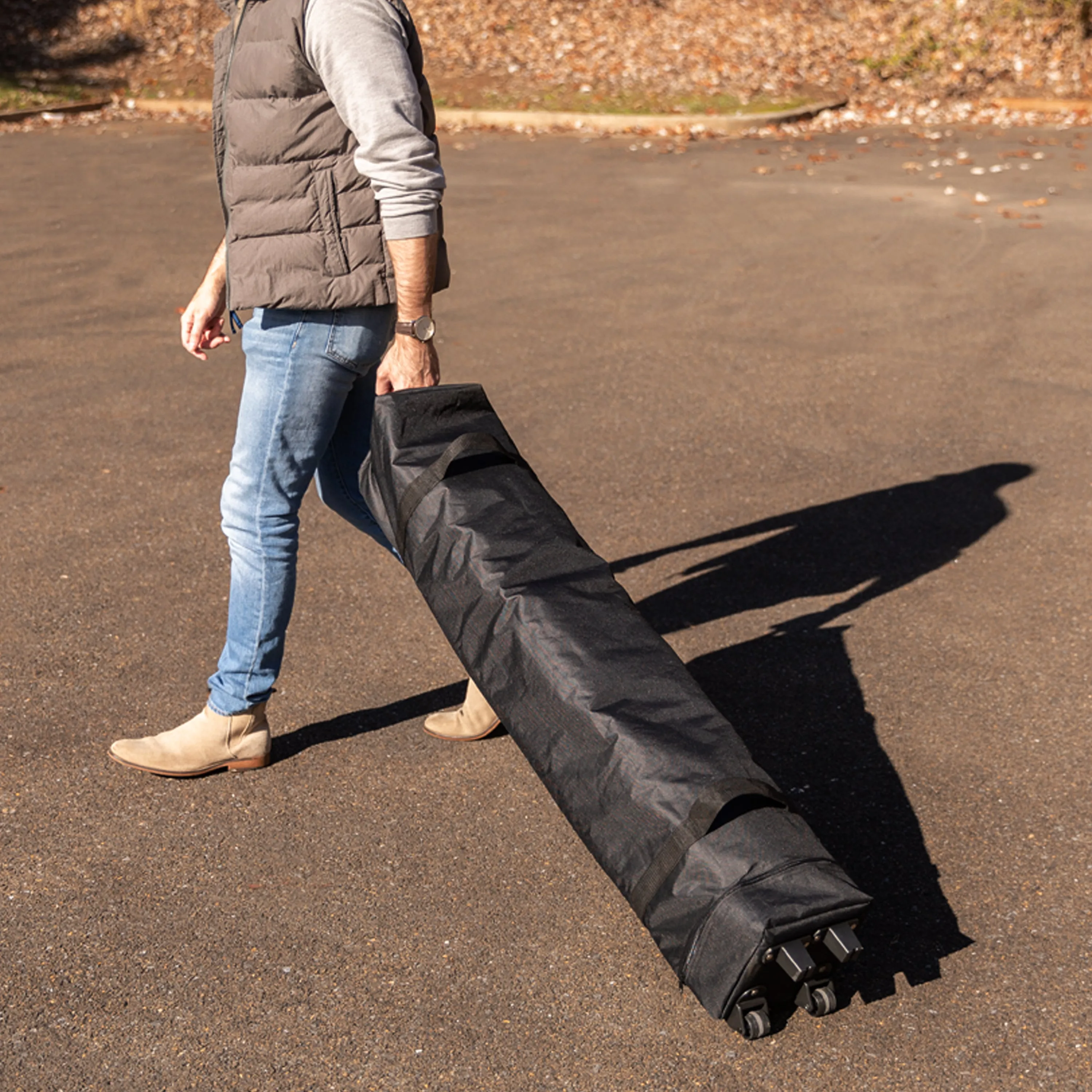 Harris 10'x10' White Pop Up Event Straight Leg Canopy Tent with Sandbags and Wheeled Case