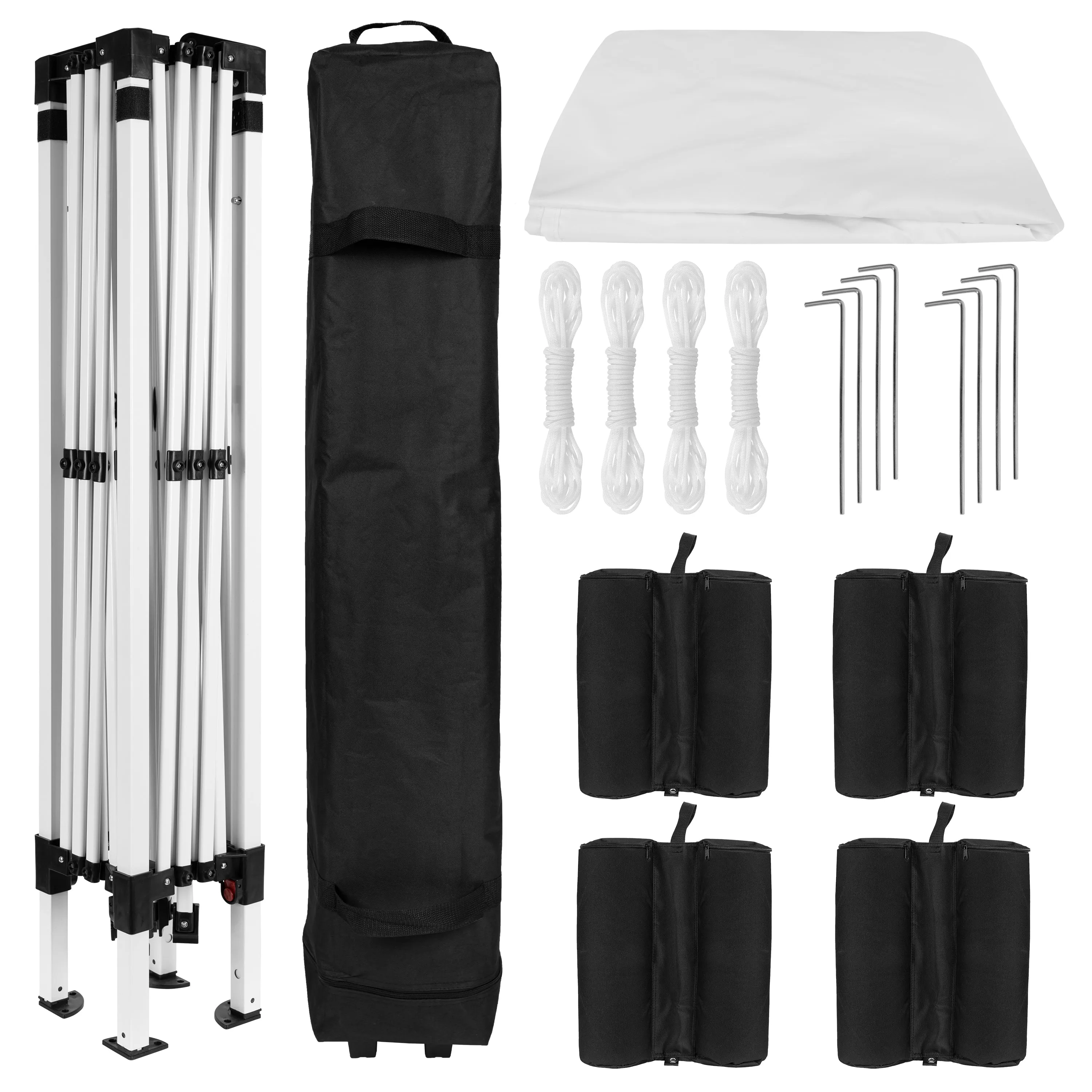 Harris 10'x10' White Pop Up Event Straight Leg Canopy Tent with Sandbags and Wheeled Case