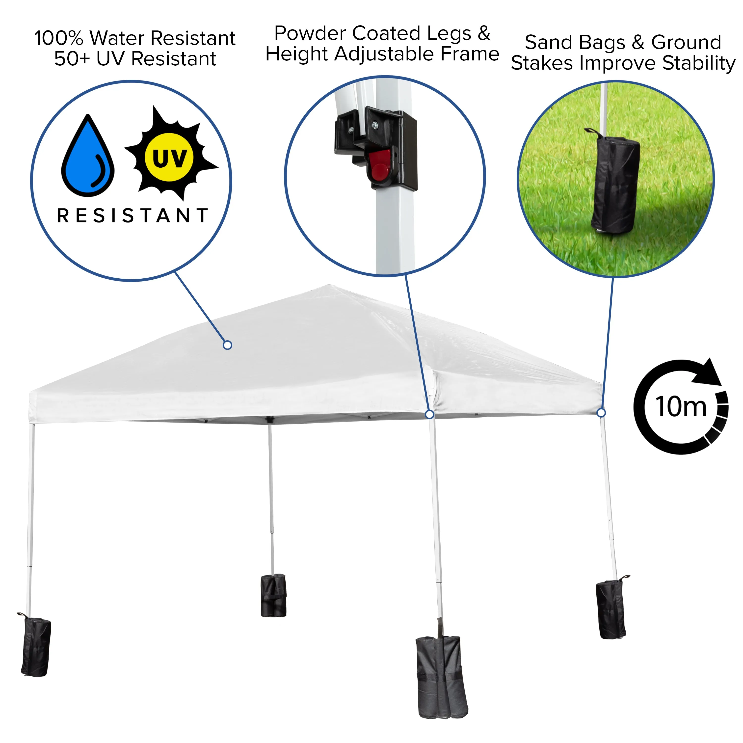 Harris 10'x10' White Pop Up Event Straight Leg Canopy Tent with Sandbags and Wheeled Case