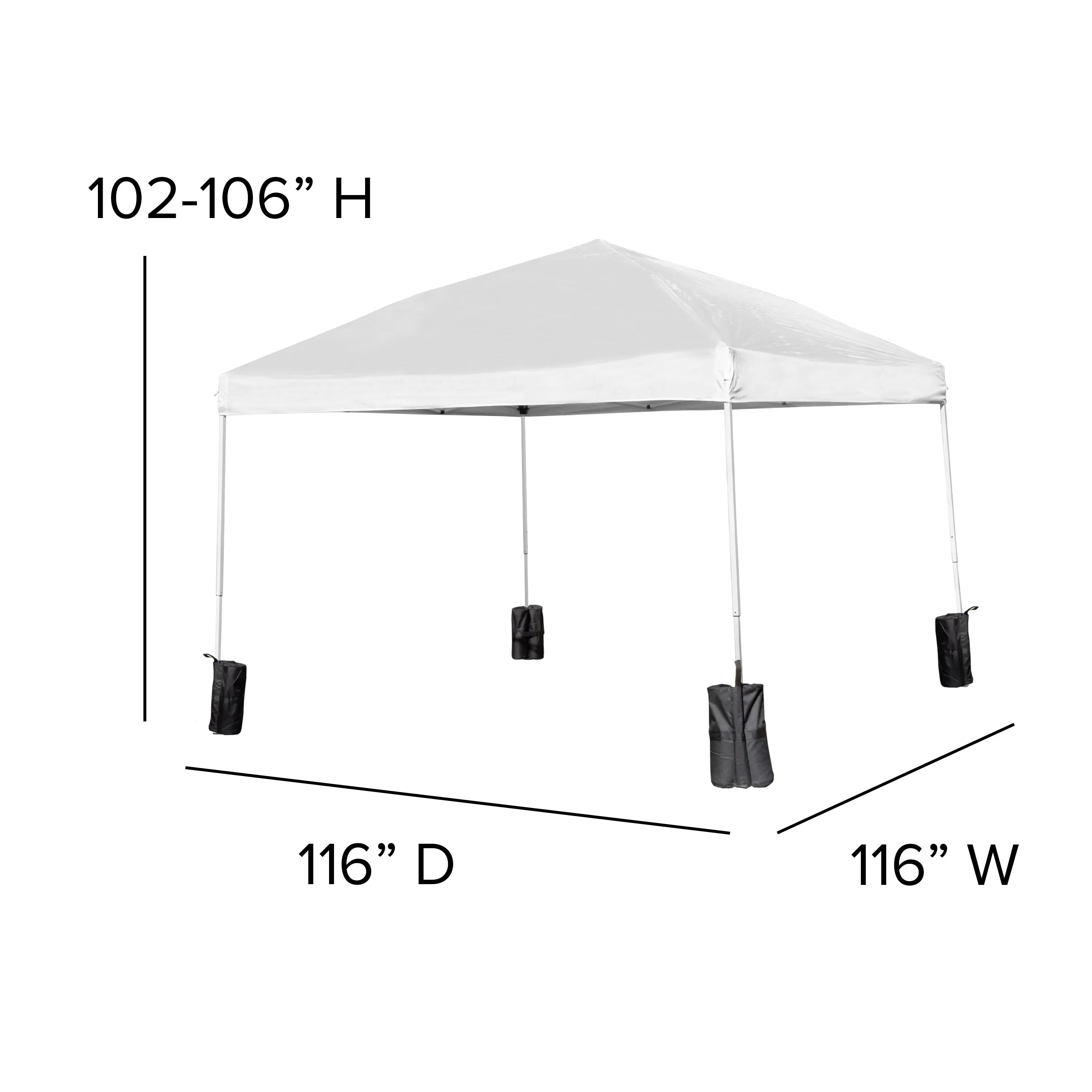 Harris 10'x10' White Pop Up Event Straight Leg Canopy Tent with Sandbags and Wheeled Case