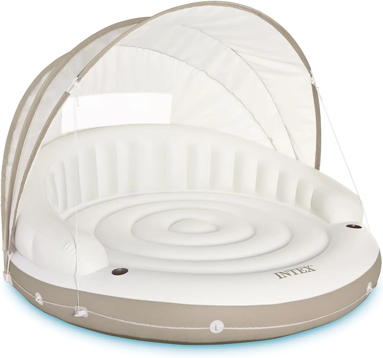 Intex 58292EP Canopy Island Inflatable Pool Float: Comfortable Lounge Surface  Built-in Cup Holders  Detachable Sunshade  440lb Max Weight Capacity  78.5" x 59"