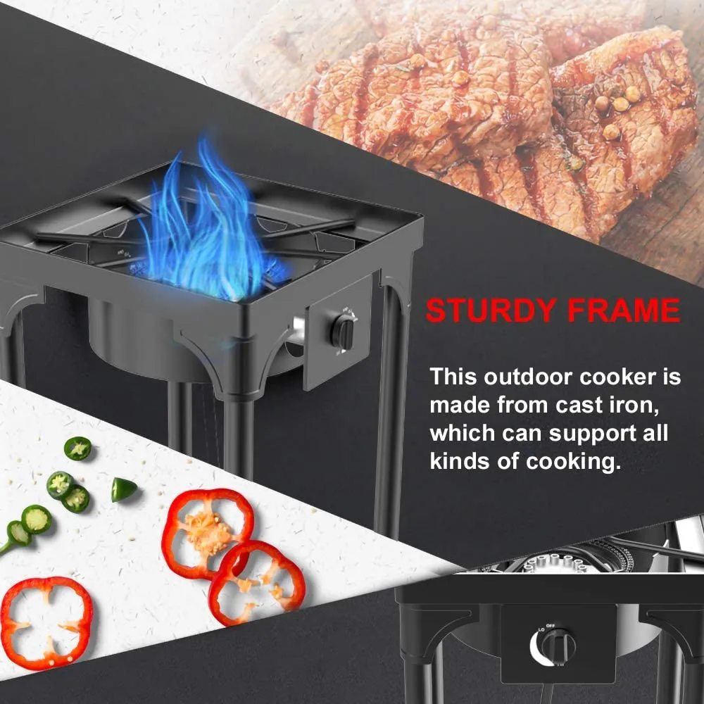 Kapas Outdoor & Indoor Portable Propane Stove, Single & Double Burners with Gas Premium Hose, Detachable Legs for Backyard Kitchen, Camping Grill, Hiking Cooking, Outdoor Recreation (DB01-Medium,1 Burner)