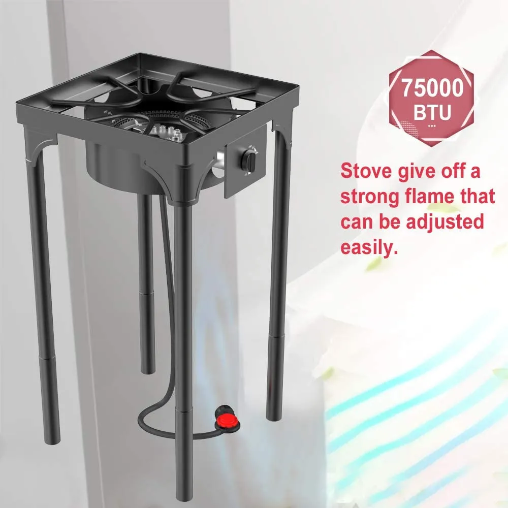Kapas Outdoor & Indoor Portable Propane Stove, Single & Double Burners with Gas Premium Hose, Detachable Legs for Backyard Kitchen, Camping Grill, Hiking Cooking, Outdoor Recreation (DB01-Medium,1 Burner)