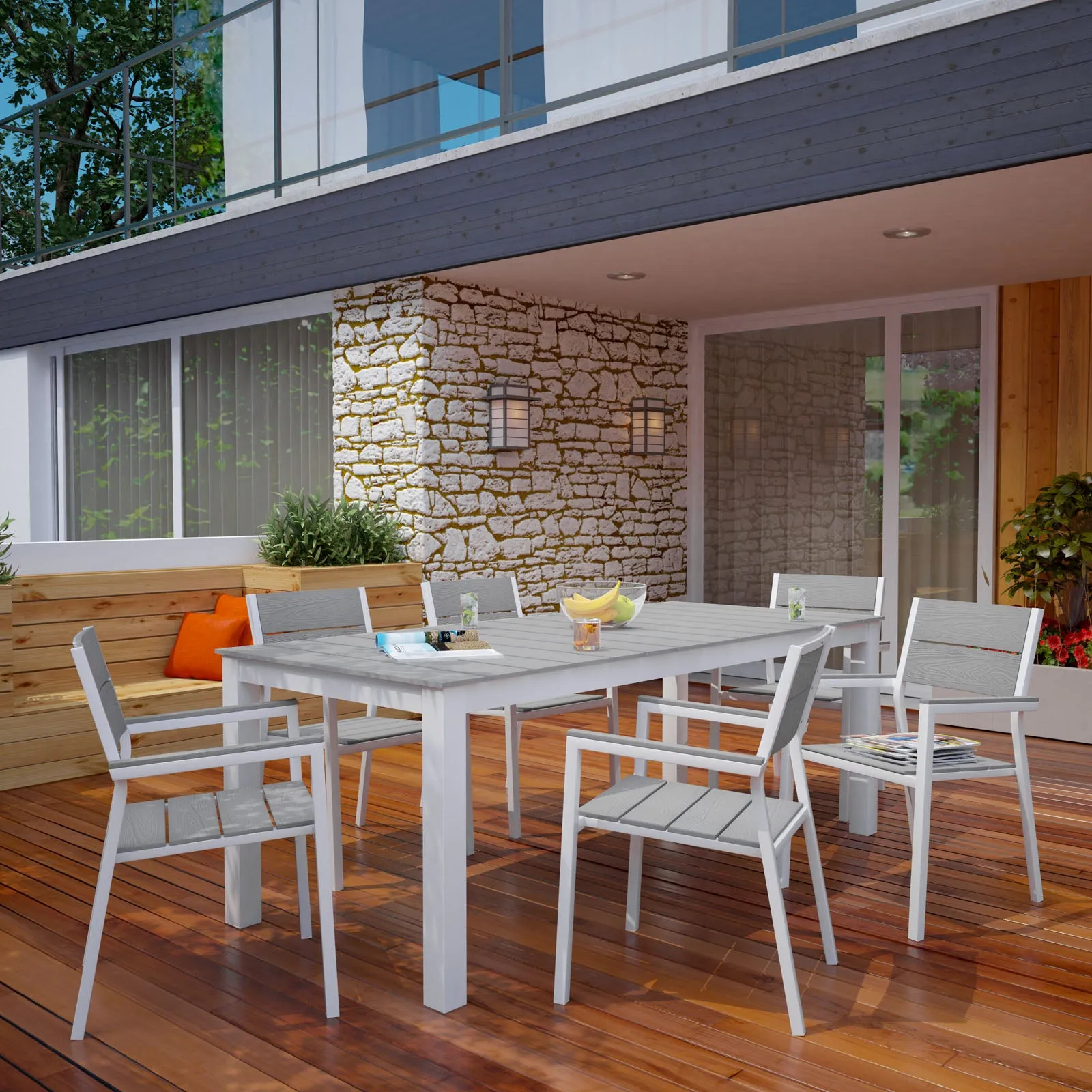 Maine 7 Piece outdoor Patio Dining Set - Wooden Dining Room Table