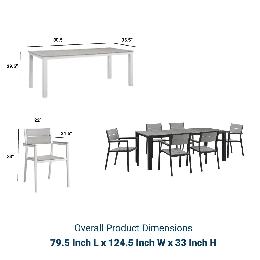 Maine 7 Piece outdoor Patio Dining Set - Wooden Dining Room Table
