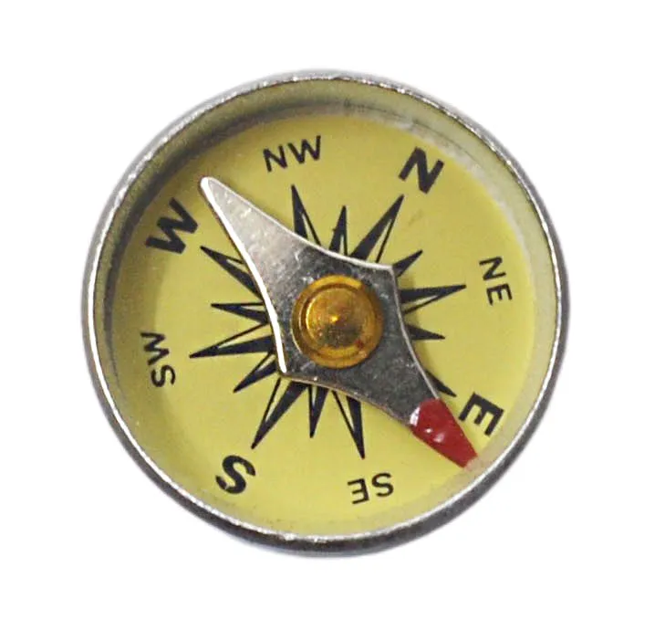 Mini Compass, 16mm - For Plotting - Yellow - With Glass Face And Aluminium Case - Marked with Principal Points - Eisco Labs