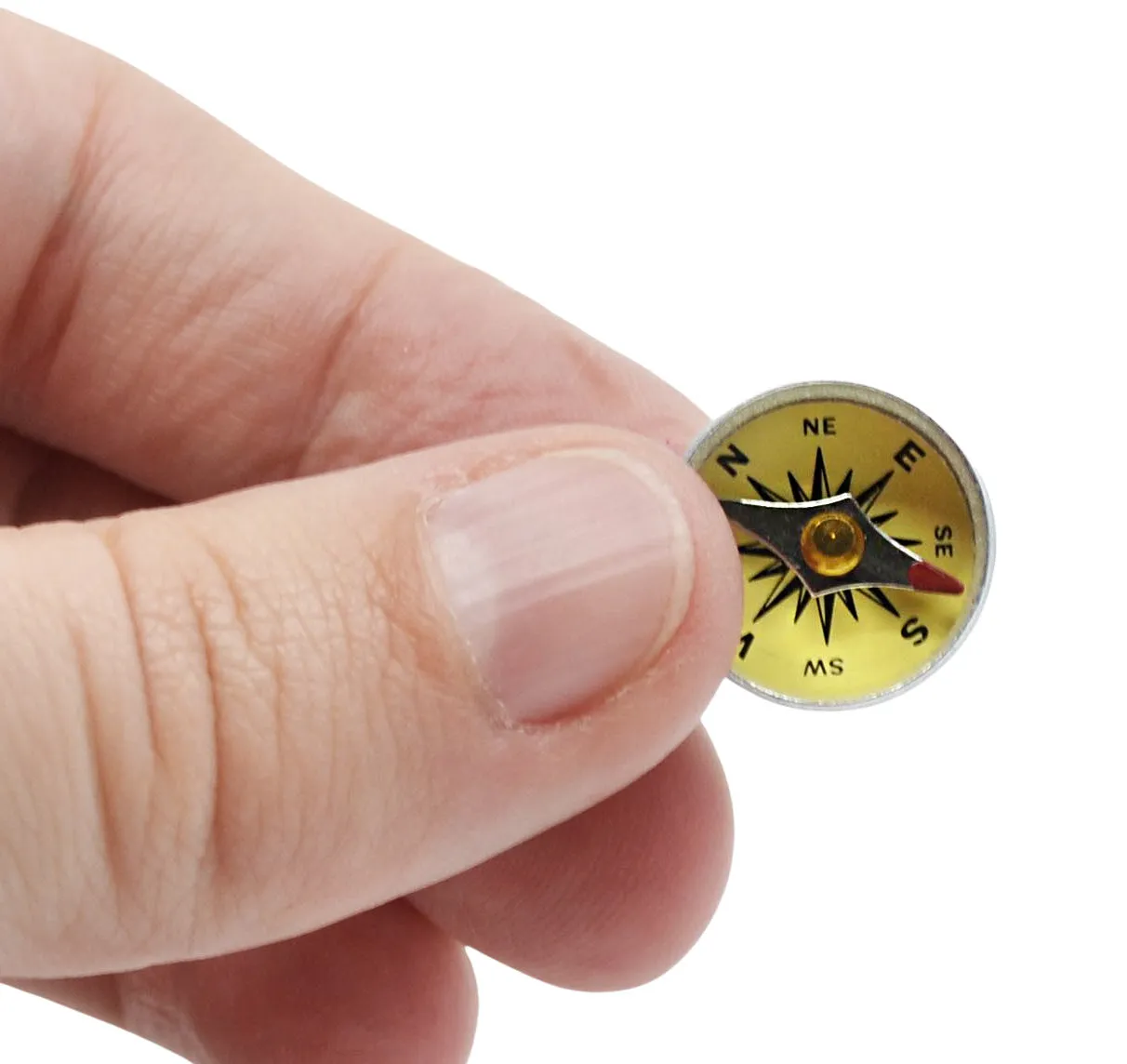 Mini Compass, 16mm - For Plotting - Yellow - With Glass Face And Aluminium Case - Marked with Principal Points - Eisco Labs