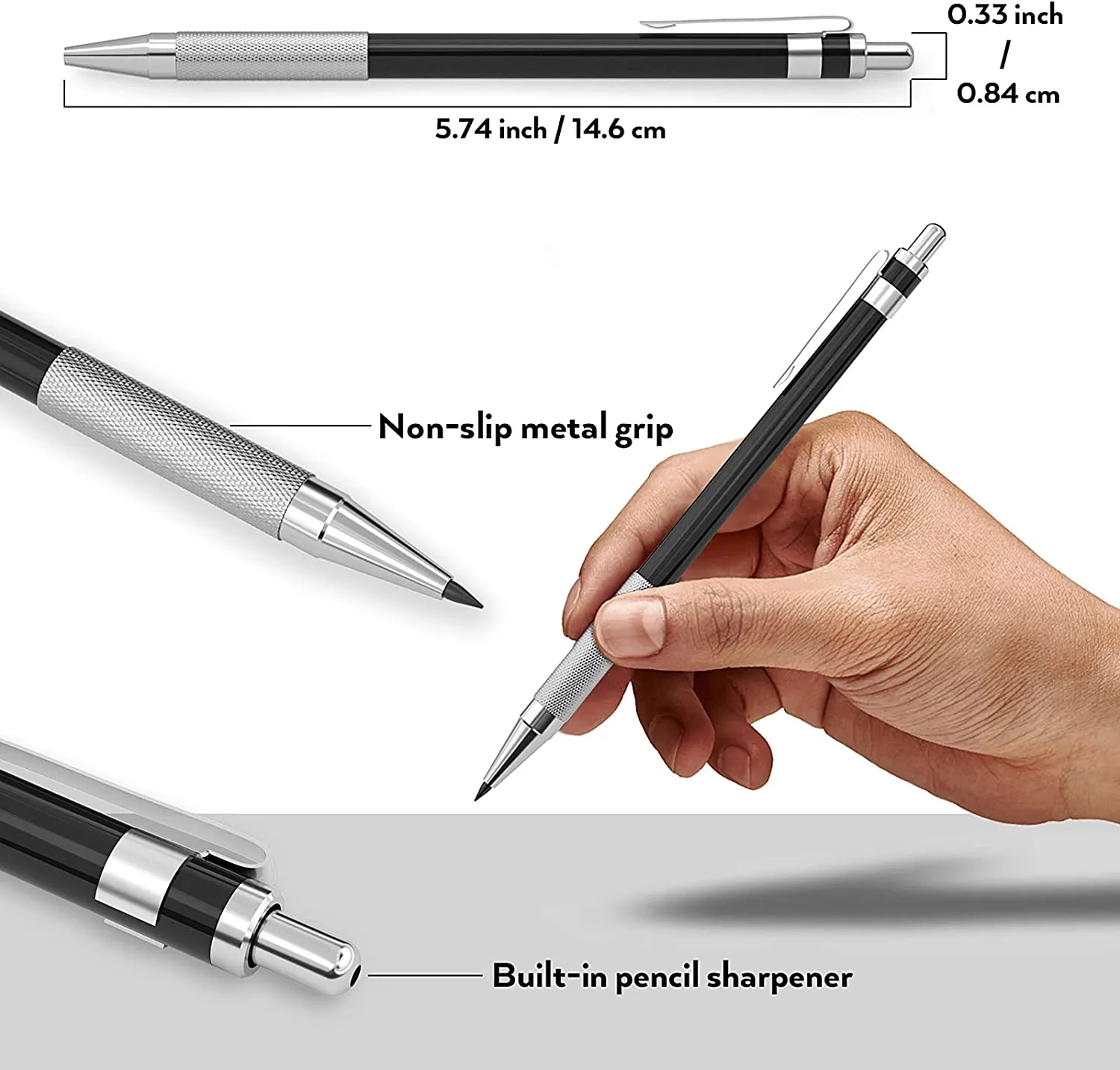 Nicpro 17PCS Metal 2mm Mechanical Pencil Set in Leather Case, 2.0 mm Lead Pencil Holders (4B 2B HB 2H 4H) 6 Tube Black Lead Refills & Colored Lead, Erasers,Sharpener For Art Drafting Sketching Drawing