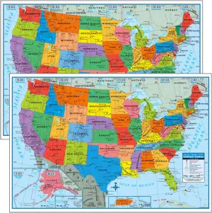 Pack of 2 Superior Mapping Company United States Poster Size Wall Map 40" x 28" with Cities (2 Maps)