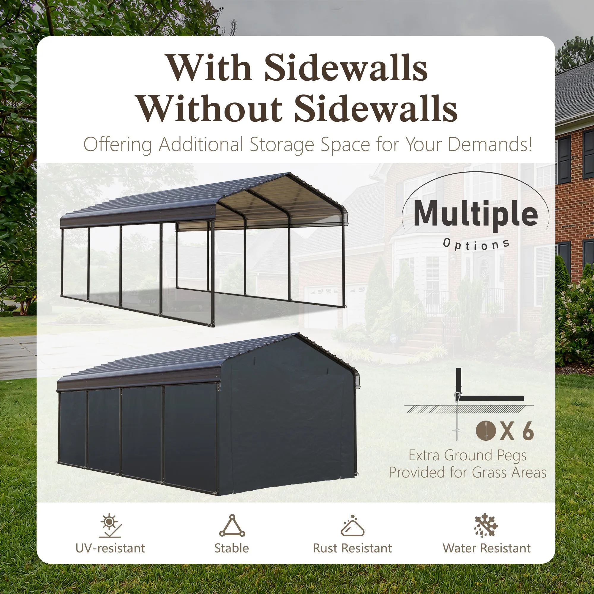 PHI VILLA Galvanized Steel Roof for 12' x 20' Heavy Duty Carport