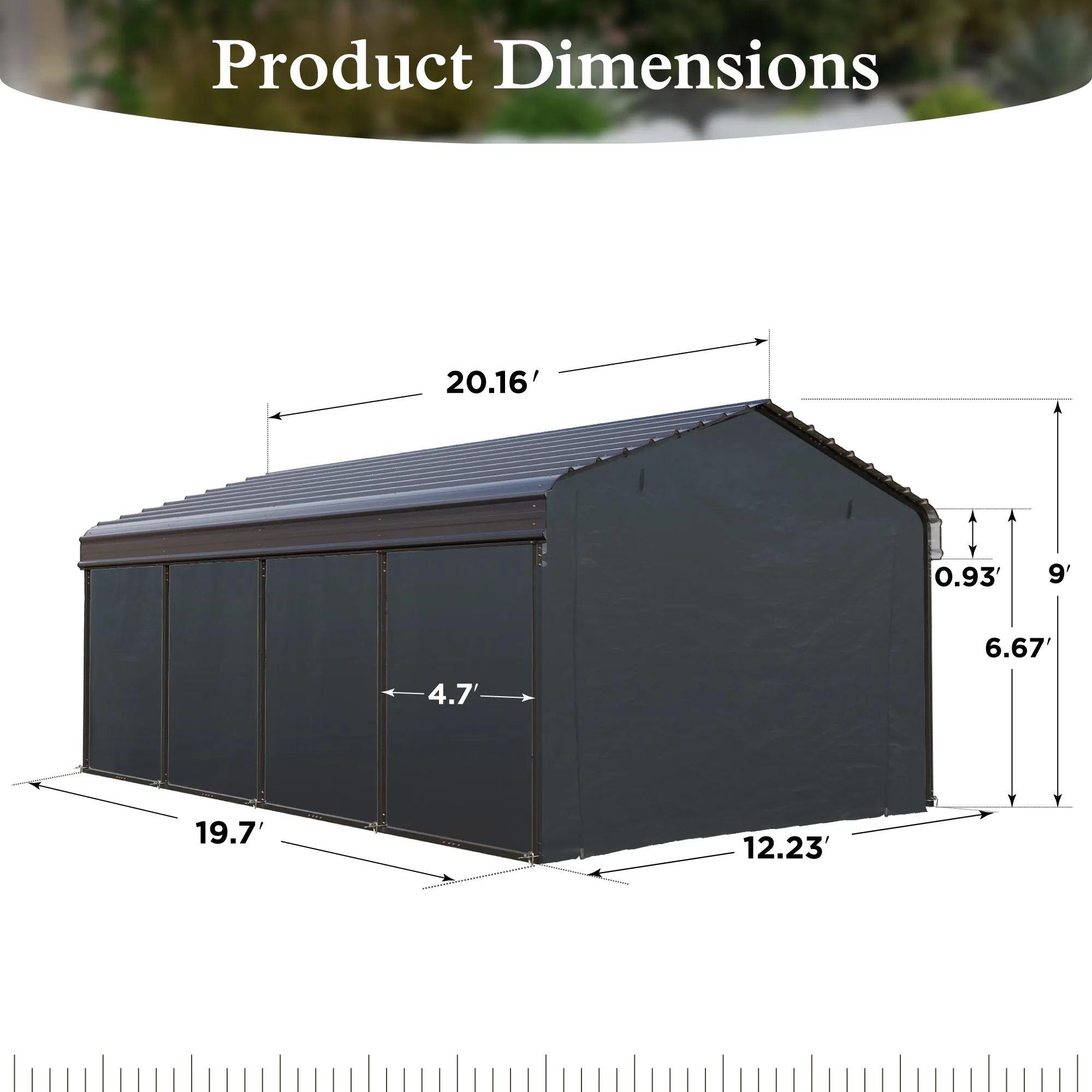 PHI VILLA Galvanized Steel Roof for 12' x 20' Heavy Duty Carport