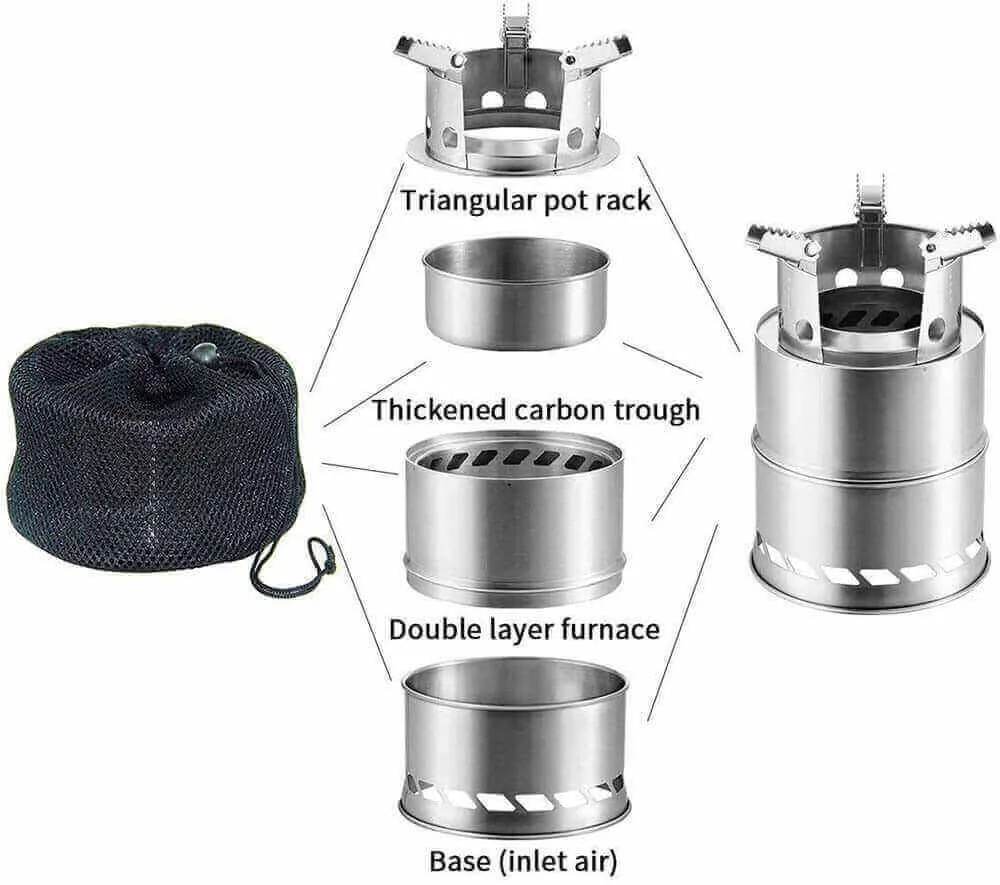 Portable Stainless Steel Wood Burning Stove for Camping & Backpacking