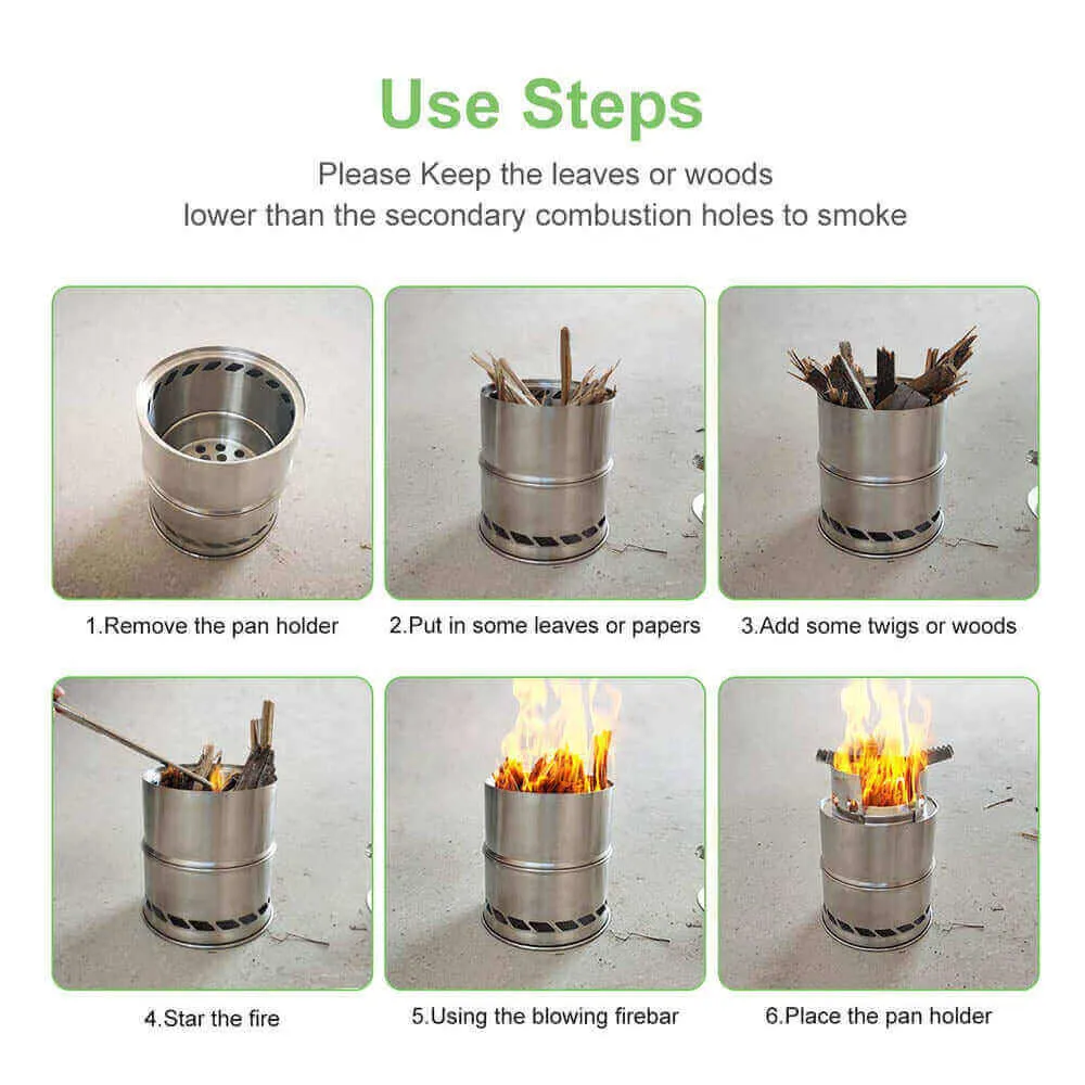 Portable Stainless Steel Wood Burning Stove for Camping & Backpacking