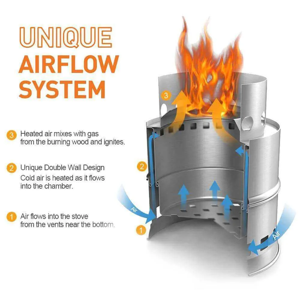 Portable Stainless Steel Wood Burning Stove for Camping & Backpacking