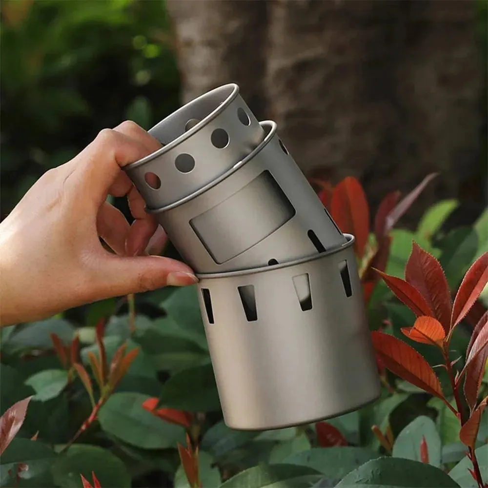 Portable Titanium Outdoor Camping Wood Stove Folding Lightweight Wood Burner Hiking Cooking Picnic Stove