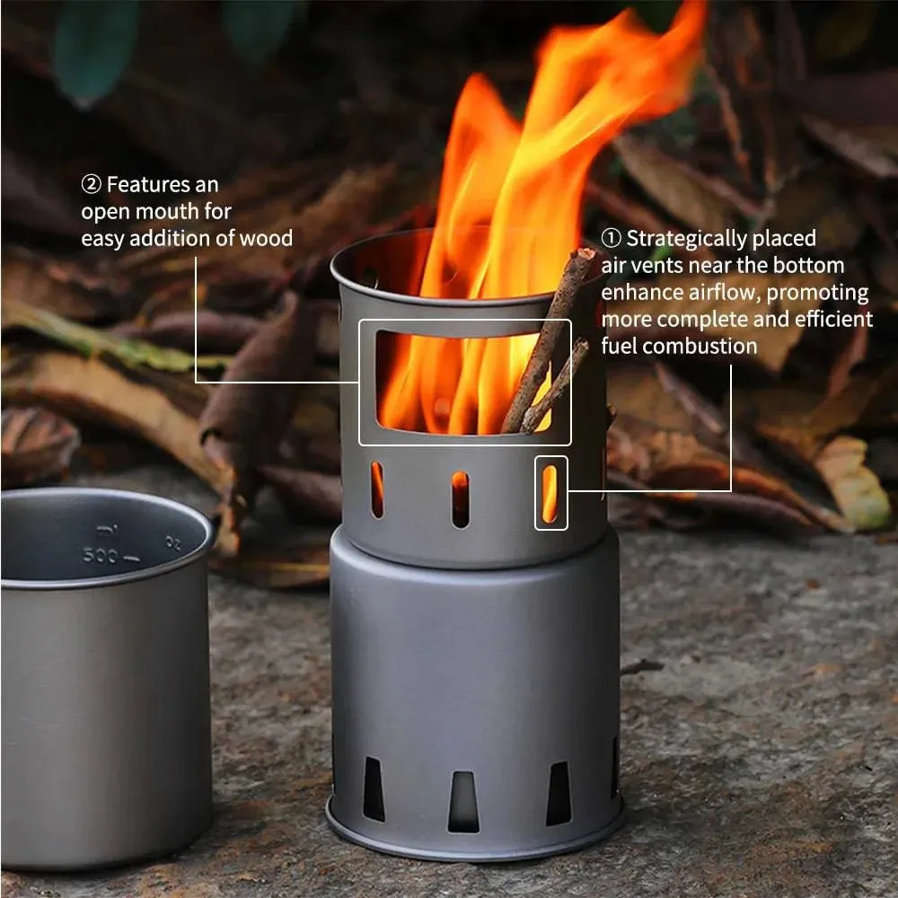 Portable Titanium Outdoor Camping Wood Stove Folding Lightweight Wood Burner Hiking Cooking Picnic Stove
