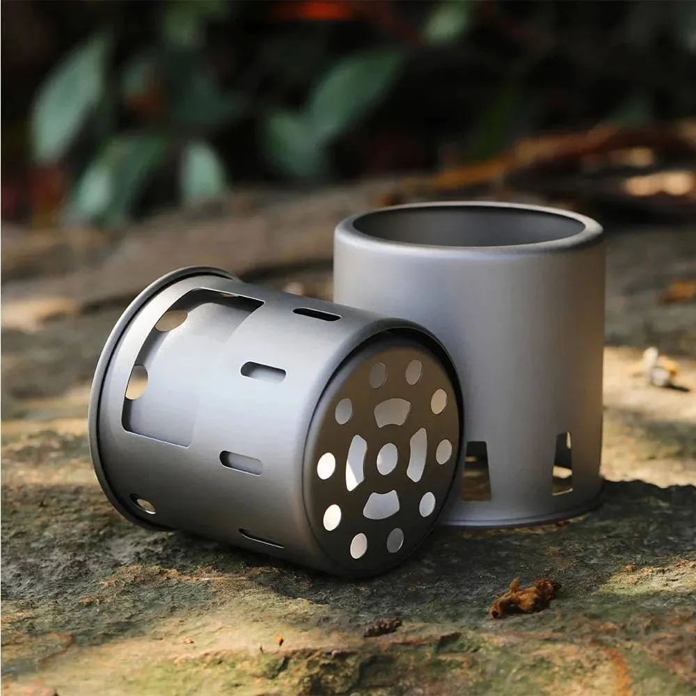 Portable Titanium Outdoor Camping Wood Stove Folding Lightweight Wood Burner Hiking Cooking Picnic Stove
