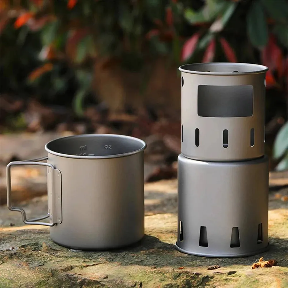 Portable Titanium Outdoor Camping Wood Stove Folding Lightweight Wood Burner Hiking Cooking Picnic Stove