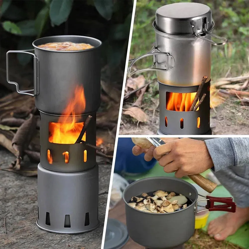 Portable Titanium Outdoor Camping Wood Stove Folding Lightweight Wood Burner Hiking Cooking Picnic Stove