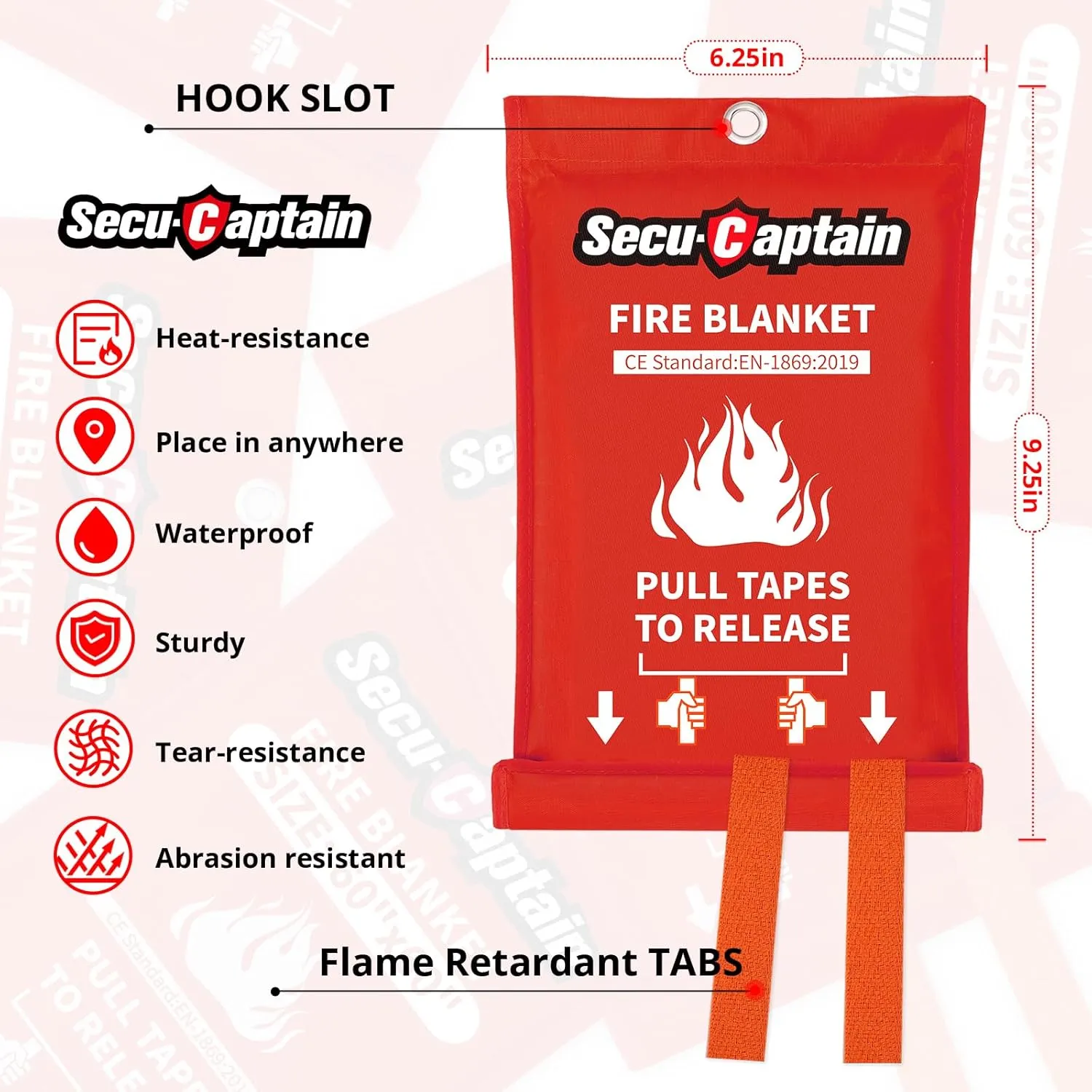 SecuCaptain Emergency Fire Blanket for Home and Kitchen - 2 Pack 40"x40" Flame Suppression Fiberglass Fire Blankets for House Camping Car Office Warehouse Emergency Survival Safety