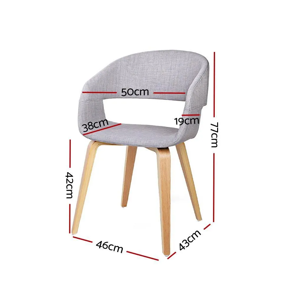 Set of 2 Timber Wood and Fabric Dining Chairs - Light Grey