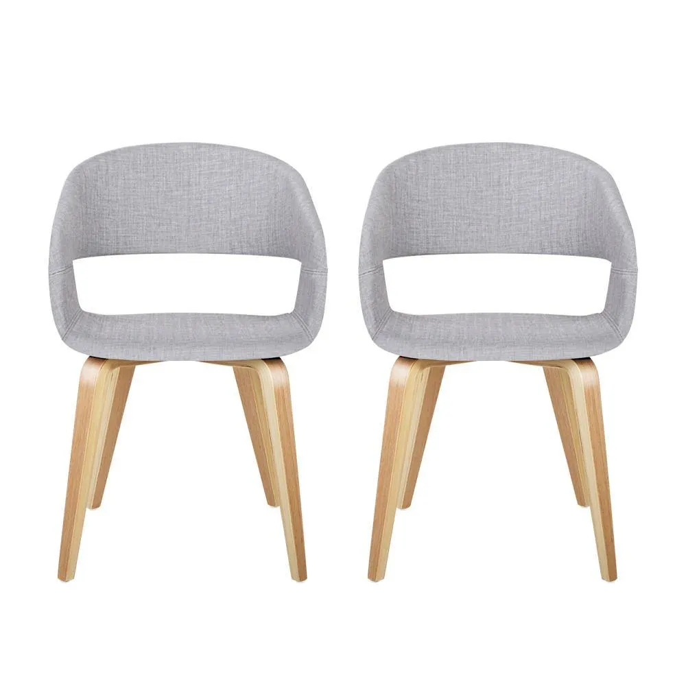 Set of 2 Timber Wood and Fabric Dining Chairs - Light Grey