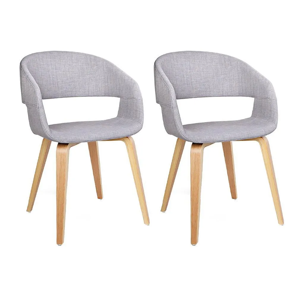 Set of 2 Timber Wood and Fabric Dining Chairs - Light Grey
