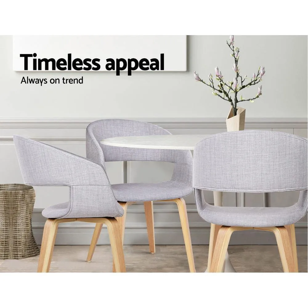 Set of 2 Timber Wood and Fabric Dining Chairs - Light Grey