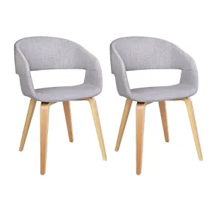 Set of 2 Timber Wood and Fabric Dining Chairs - Light Grey