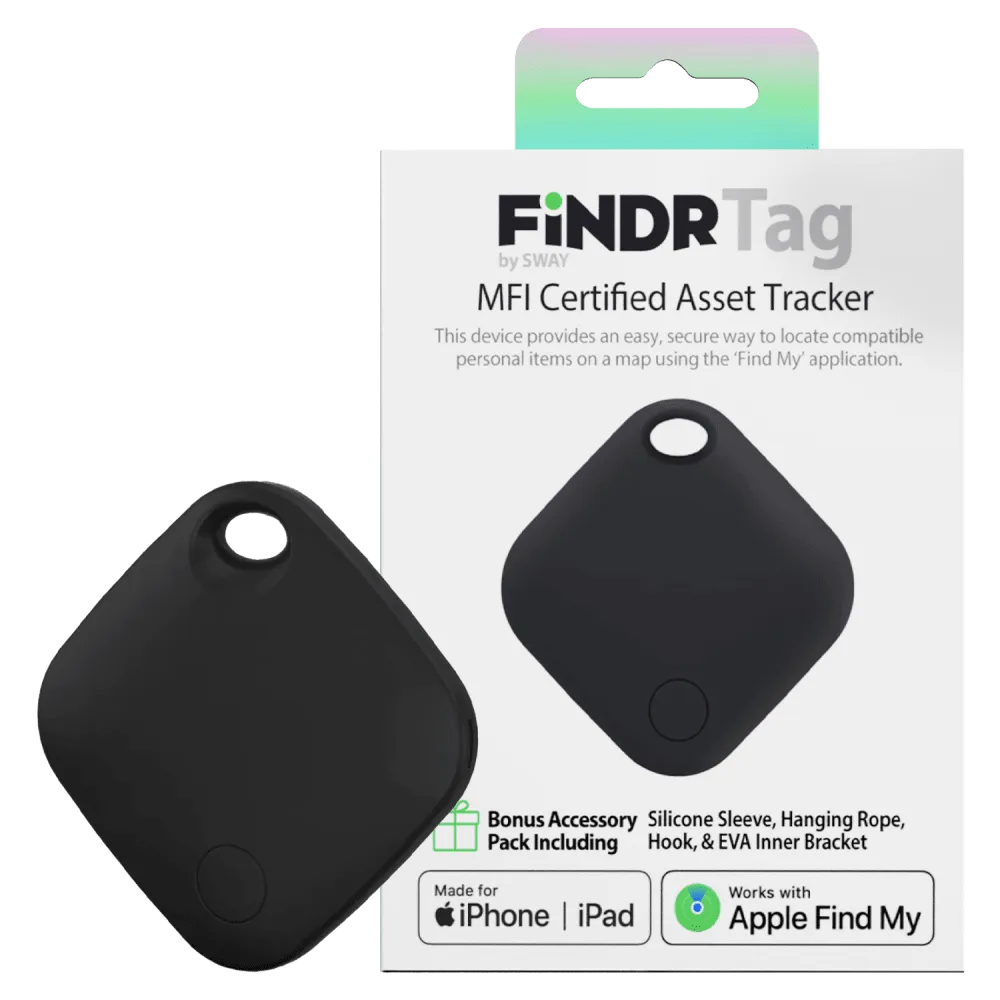 Sway FINDR Tracker Tab with Silcone Cover and Hook/Holder for Apple Devices Black by Sway
