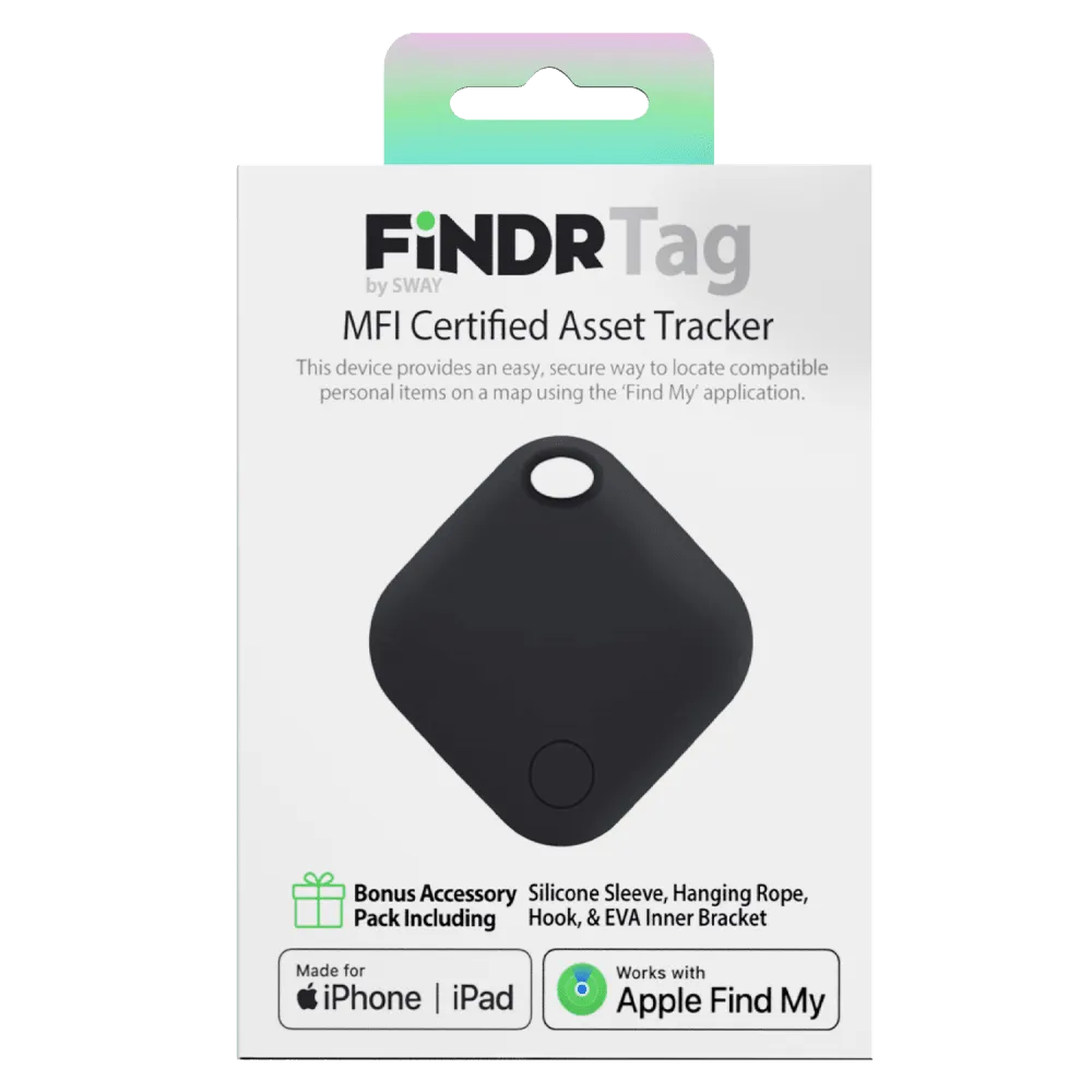 Sway FINDR Tracker Tab with Silcone Cover and Hook/Holder for Apple Devices Black by Sway