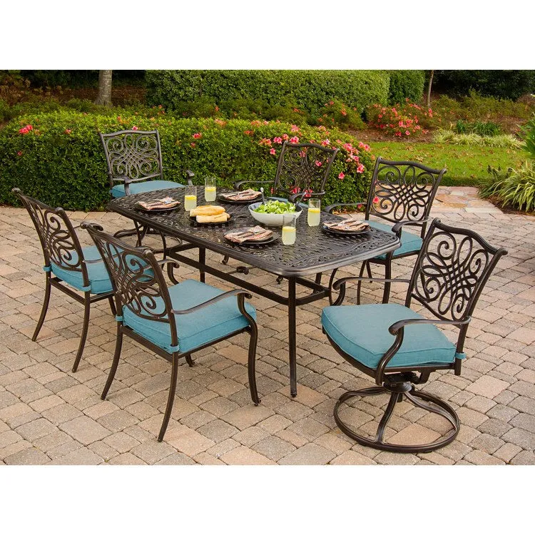 Traditions Seven-Piece Outdoor Dining Set with 38 x 72" Cast-Top Table