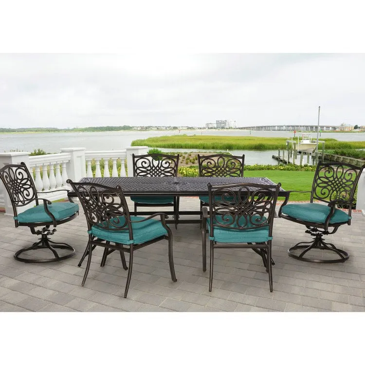 Traditions Seven-Piece Outdoor Dining Set with 38 x 72" Cast-Top Table