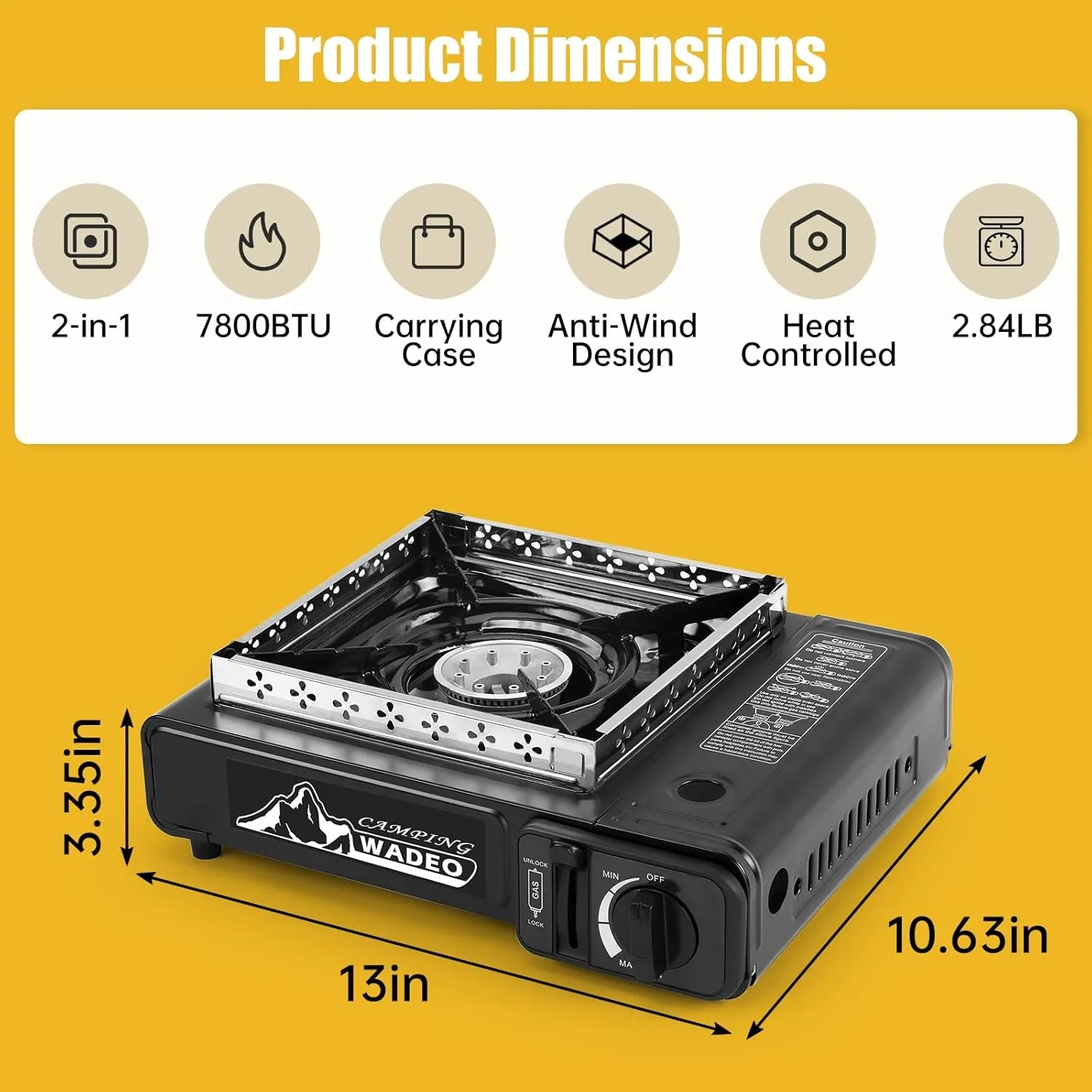 WADEO Dual Fuel Stove Portable Camping Stove with 3 Fpropane Regulator Hose, Portable Gas Stove Windshield Camping Stove for Camping Hiking Party ﻿