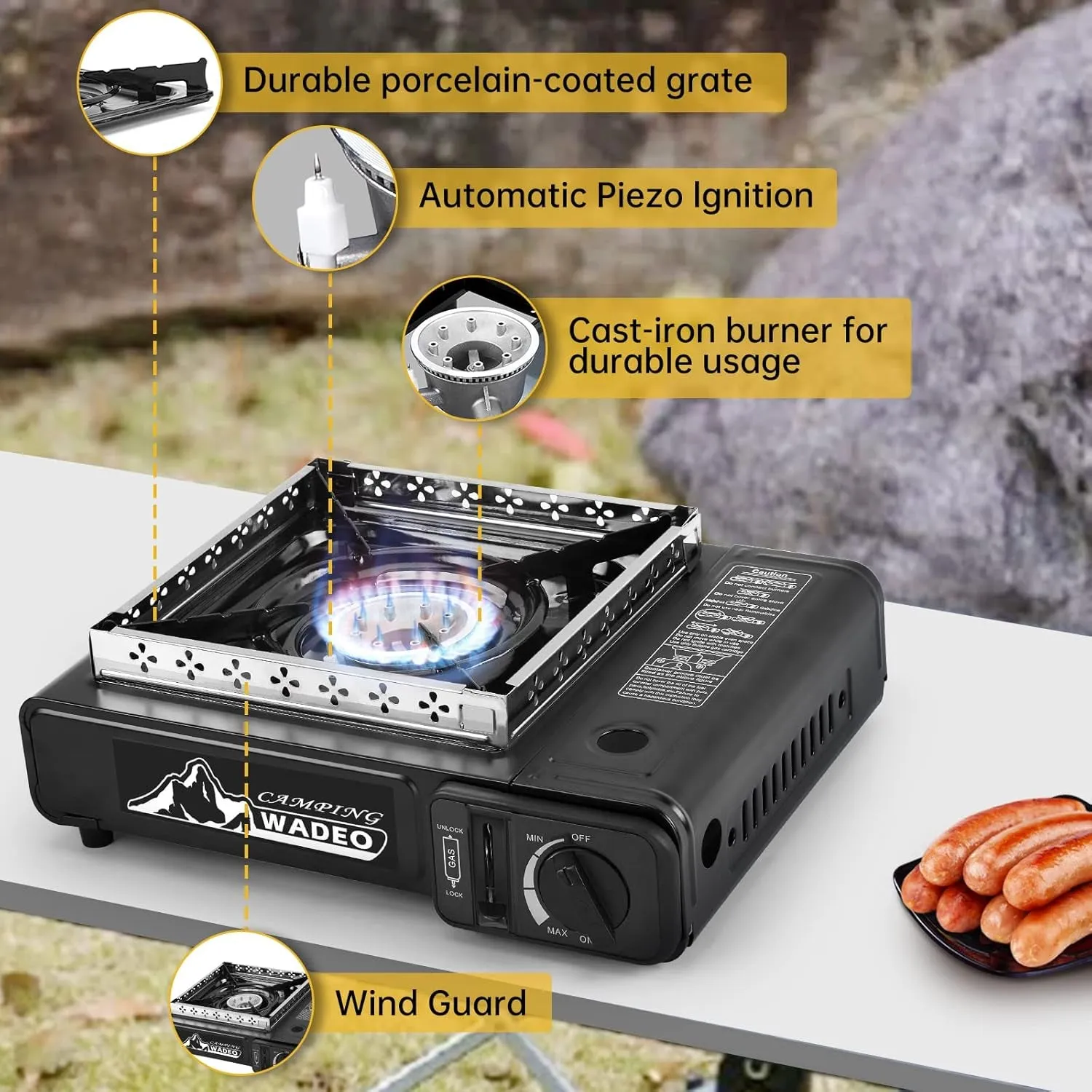 WADEO Dual Fuel Stove Portable Camping Stove with 3 Fpropane Regulator Hose, Portable Gas Stove Windshield Camping Stove for Camping Hiking Party ﻿