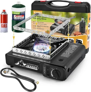 WADEO Dual Fuel Stove Portable Camping Stove with 3 Fpropane Regulator Hose, Portable Gas Stove Windshield Camping Stove for Camping Hiking Party ﻿