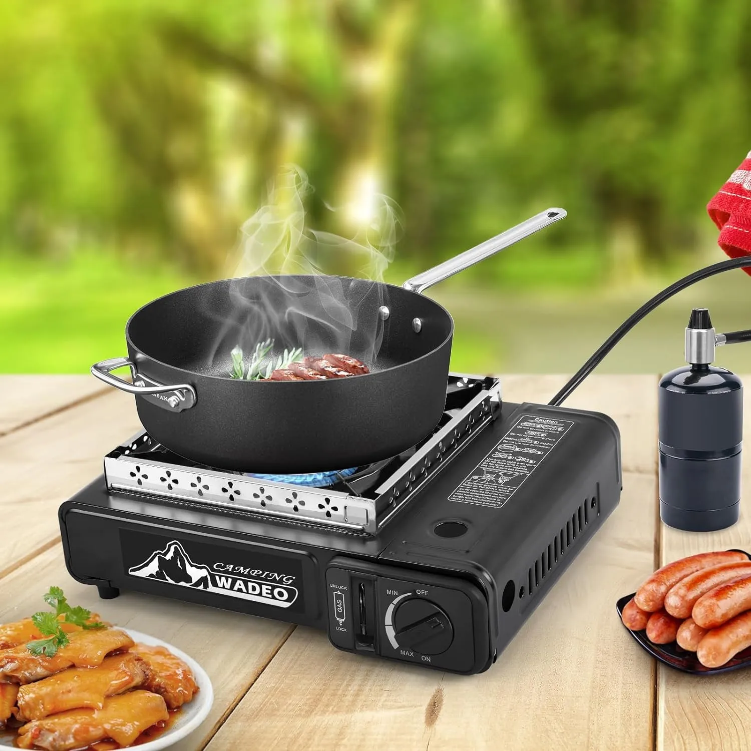 WADEO Dual Fuel Stove Portable Camping Stove with 3 Fpropane Regulator Hose, Portable Gas Stove Windshield Camping Stove for Camping Hiking Party ﻿